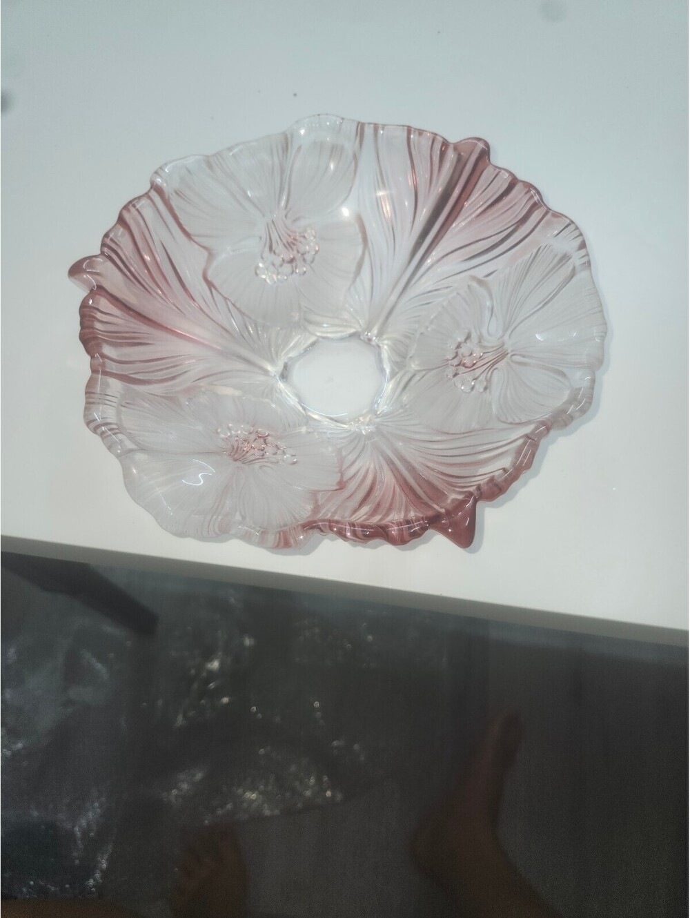 Vintage Pink Glass Floral Decorative Bowl